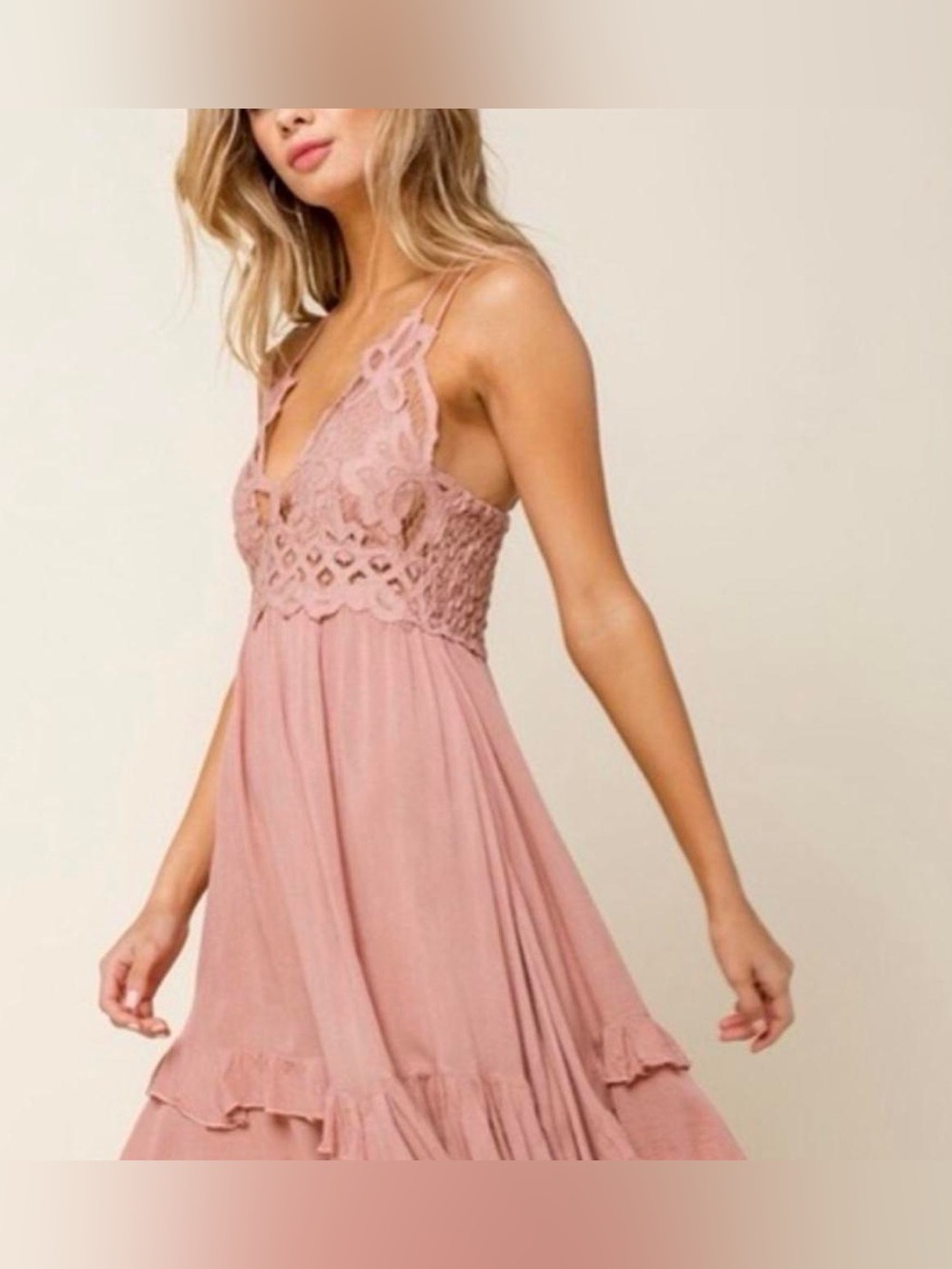 Free People - Adella Slip Spaghetti Strap Crochet Lace Boho Mini Dress Size XS